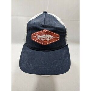 Live Free golfing fish fishing baseball trucker Hat Cap - Blue - EUC - Mesh Back